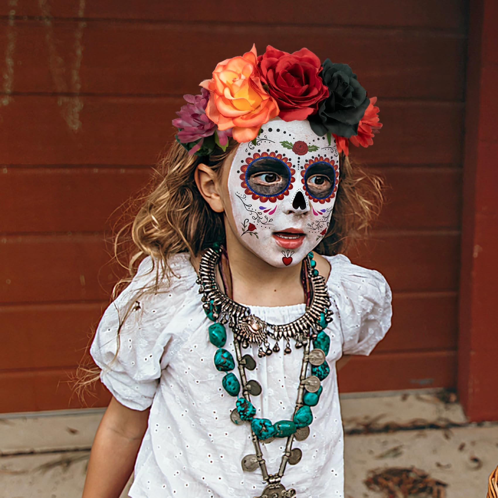 Amazon | 死者の日 メイクアップフェイス タトゥー 男女兼用 ローズ